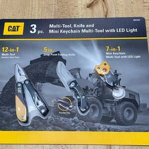 NIP CAT 3 pc. Multi-tool, knife and Mini Keychain Multi-tool with LED Light